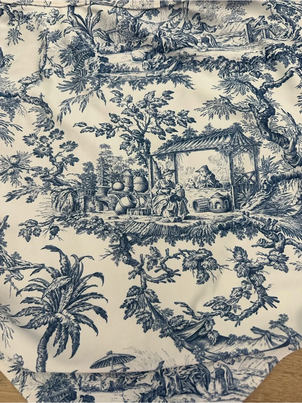 Blue & White Toile One Piece Swimsuit with Matching Sheer Sarong Cover-Up Set